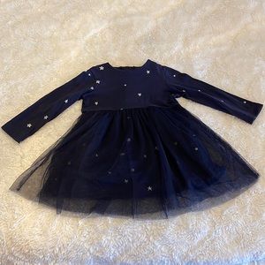 Joules Navy Dress~shimmering stars & tulle overlay